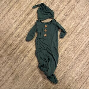 Caden Lane preemie size Knotted Gown with hat in emerald color